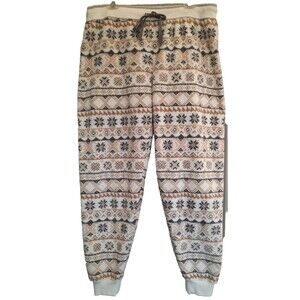 PJ Salvage Size XL Nordic Fleece White Grey Snowflake Lounge Pajama Jogger Pants